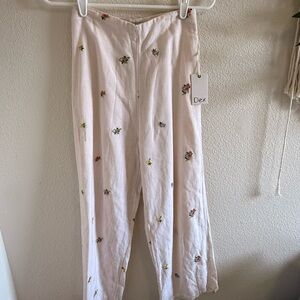 Dex Women's Cream Pants with Floral Accents